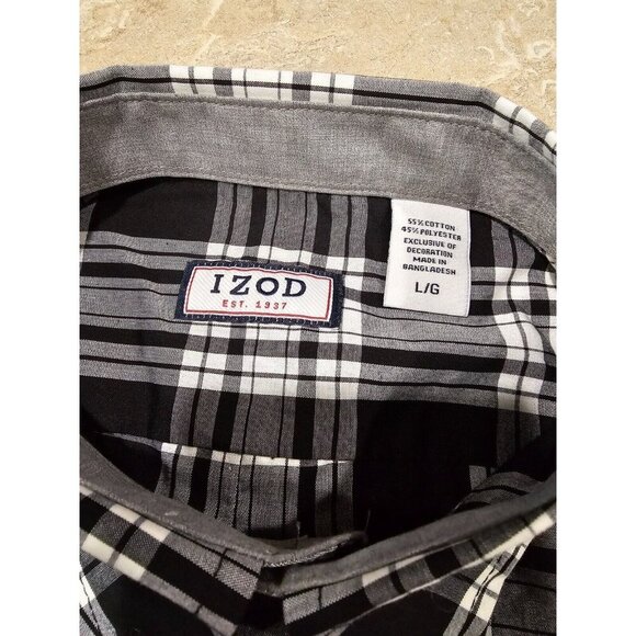 NWT Men's Izod Natural Stretch Button Down Shirt Size Large Black Plaid - Picture 5 of 6